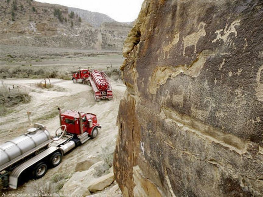 Trucks and Petroglyphs in Scenic Nine Mile Canyon