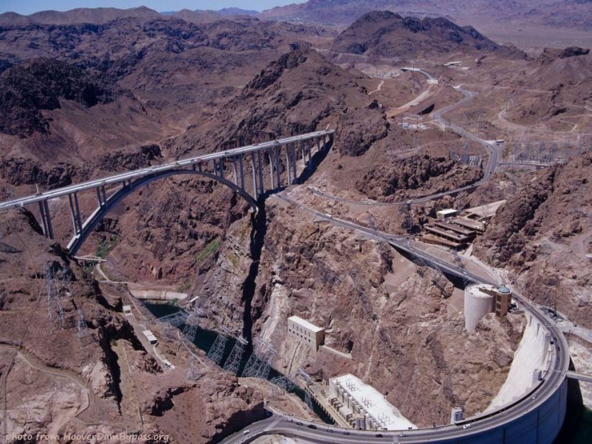 Hoover Dam, Bridge, and Nevada approach
