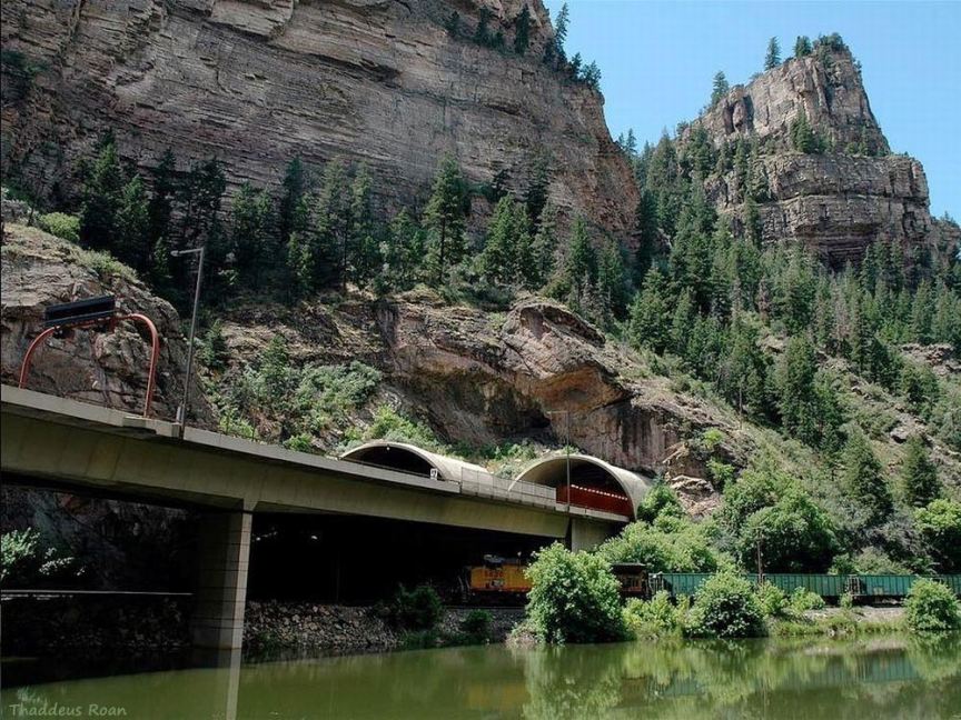 Hanging Lake Tunnel, Union Pacific, and Colorado River in Glenwood Canyon